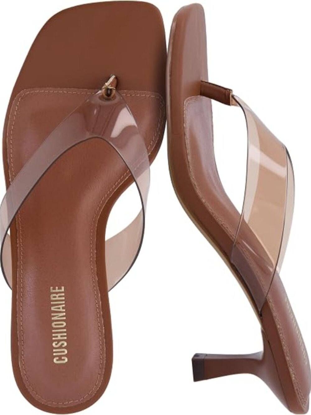 Clear Strap Kitten Heels for Women, Square Toe Flip Flop Sandal Heels with Memor
